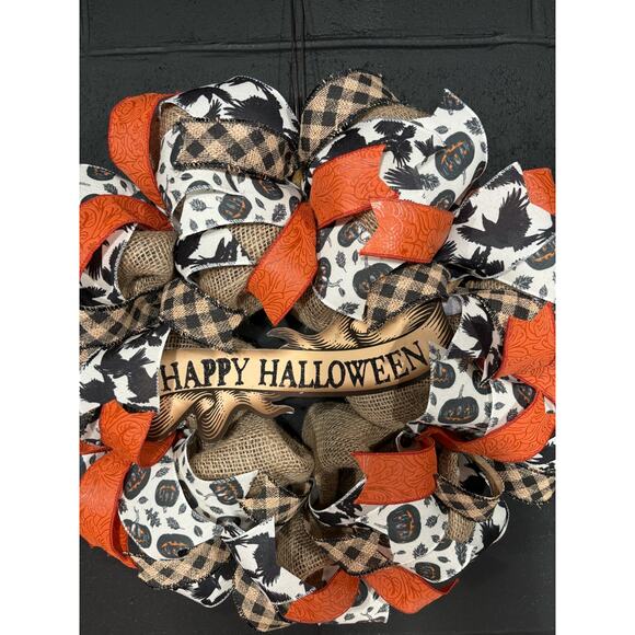 Halloween Wreath For Front Door Rustic Fall Burlap Wreath Handmade 20 Inch - Picture 4 of 5
